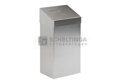 Afvalbak met klep 18ltr Mat RVS