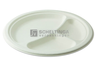 Mondial bord 3-vak Ø225x20mm Sier Suikerriet