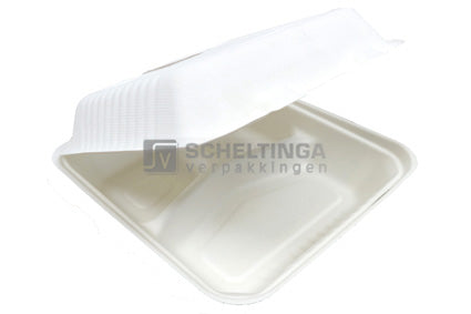 Bagasse Menubox 3-vak 228x228x76mm