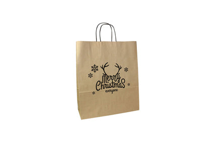Papieren Koordtas 22x10x28cm Gkr90gr Merry Christmas Bruin