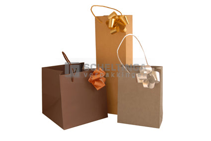 Papieren Koordtas 20x19.5x20cm Cube met strik Bruin