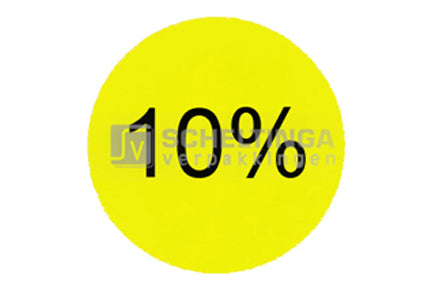 Etiket 10% Ø35mm in dispenserdoos Geel