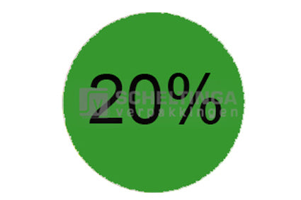 Etiket 20% Ø35mm in dispenserdoos Groen