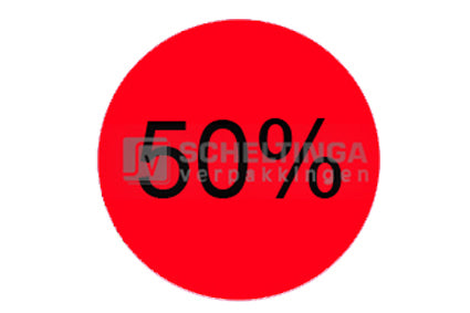 Etiket 50% Ø35mm in dispenserdoos Rood