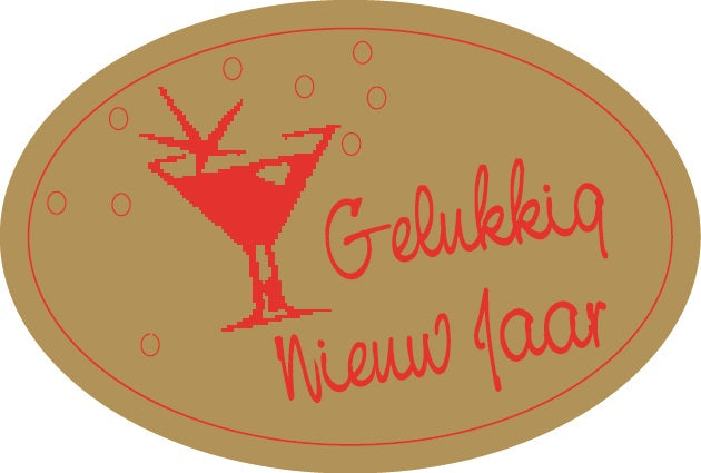 Etiket Gelukkig Nieuwjaar Ovaal Goud