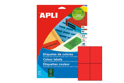 Etiket 105x148mm 4-vel A4 Apli nr.:12993 Rood