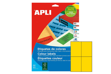 Etiket 105x148mm 4-vel A4 Apli nr.:12991 Geel