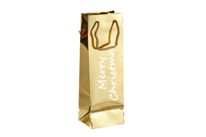 Wijnfles Koordtas Merry Christmas Goud