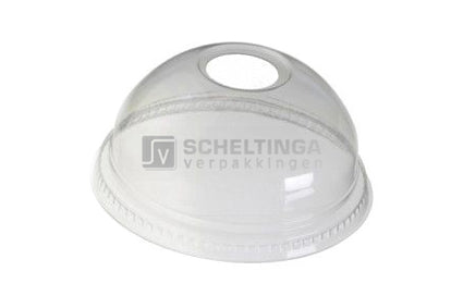 Dome deksel voor 8-9-12-14-20oz met gat Transp.